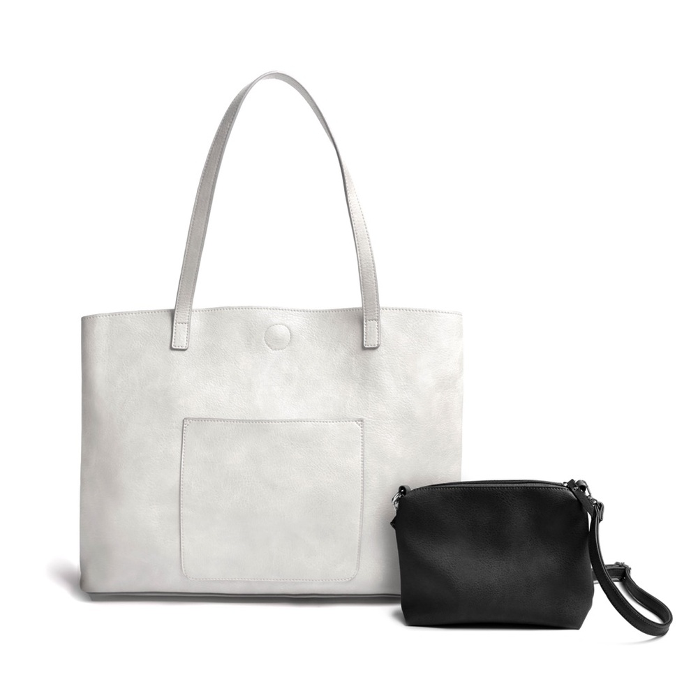 Burano Tote Handbag Vegan Leather 2 Piece Set White New